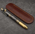Damascus Steel Bolt Action Pen — Polished Barrel, Brass Tip