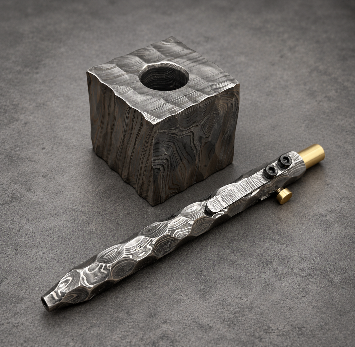 Damascus Steel Hexagonal Ballpoint Pen — Hammered Faces, view 5