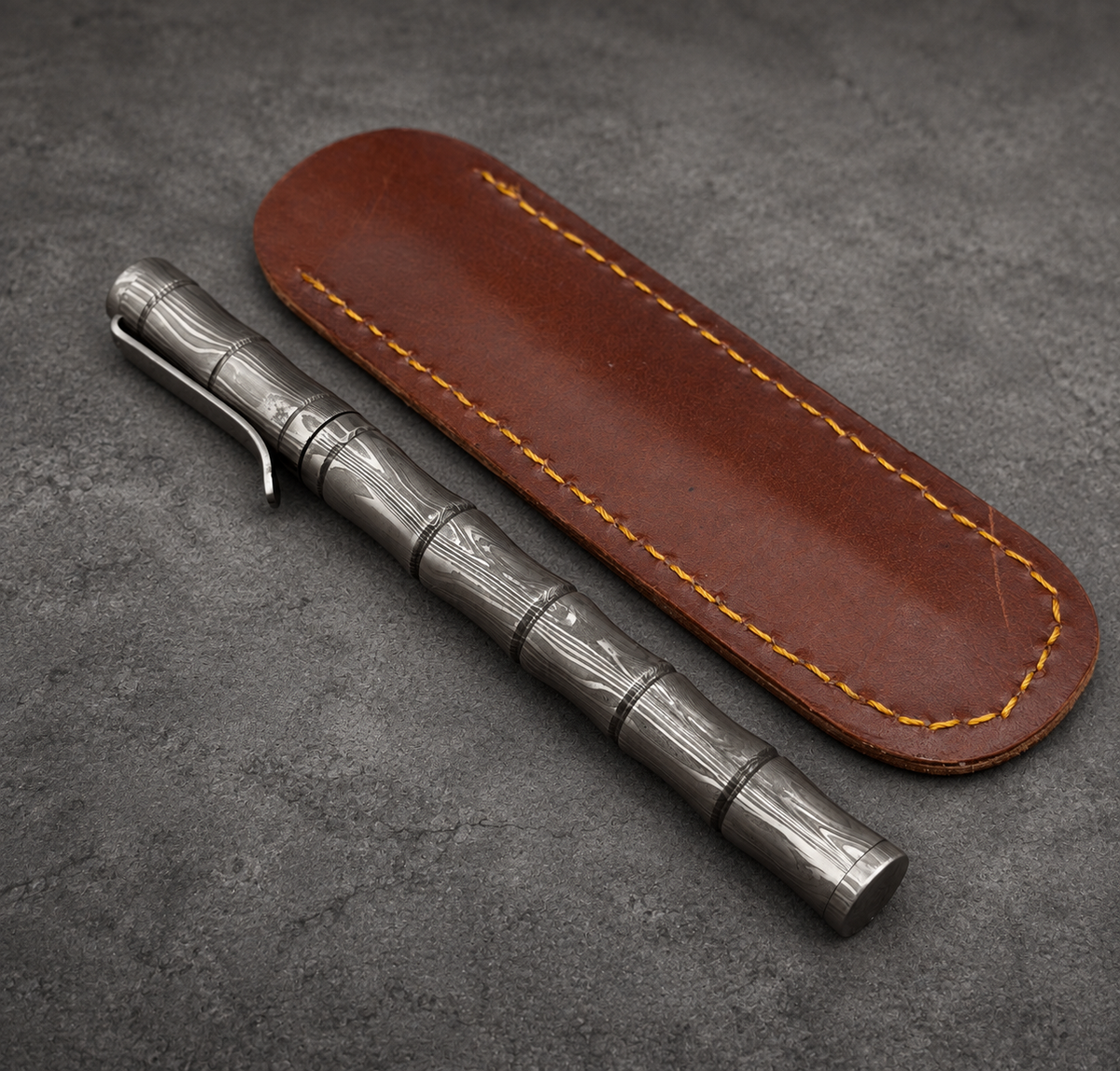 Damascus Steel Ballpoint Pen — Personalized Pocket Clip