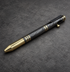 Damascus Steel Bolt Action Pen — Polished Barrel, Brass Tip, view 2
