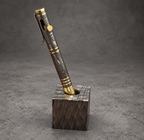 Damascus Steel Bolt Action Pen — Polished Barrel, Brass Tip, view 5