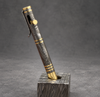 Damascus Steel Bolt Action Pen — Polished Barrel, Brass Tip, view 7