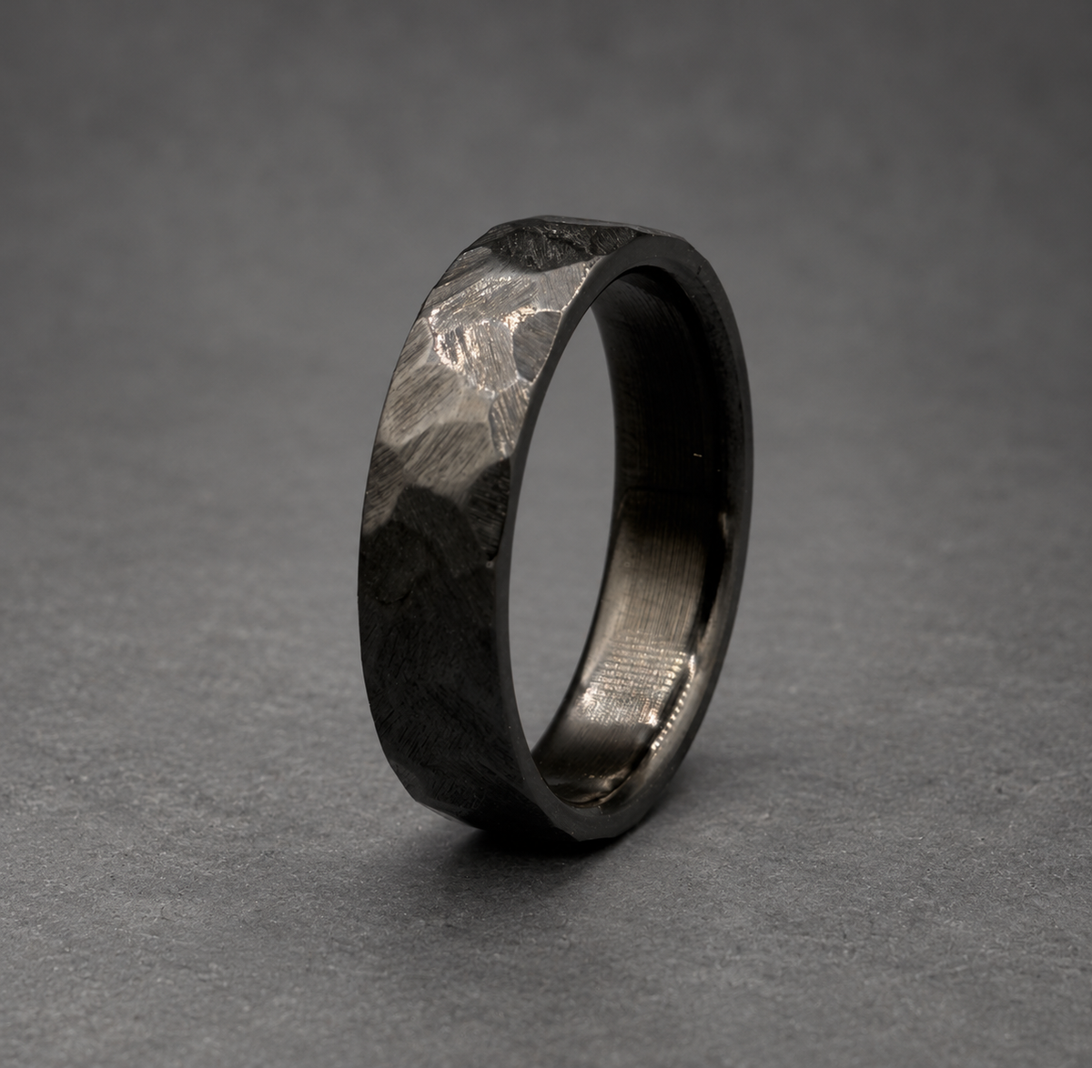 Zirconium Wedding Band — Black Hammered Finish, view 4