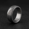 Damascus Steel Wedding Band with Titanium Inlay