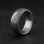 Damascus Steel Wedding Band with Titanium Inlay