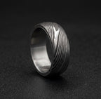 Damascus Steel Wedding Band with Titanium Inlay, view 10