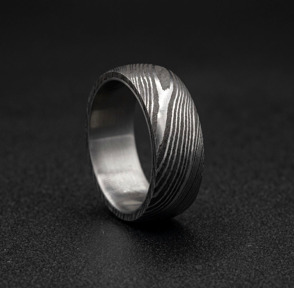 Damascus Steel Wedding Band with Titanium Inlay, view 10