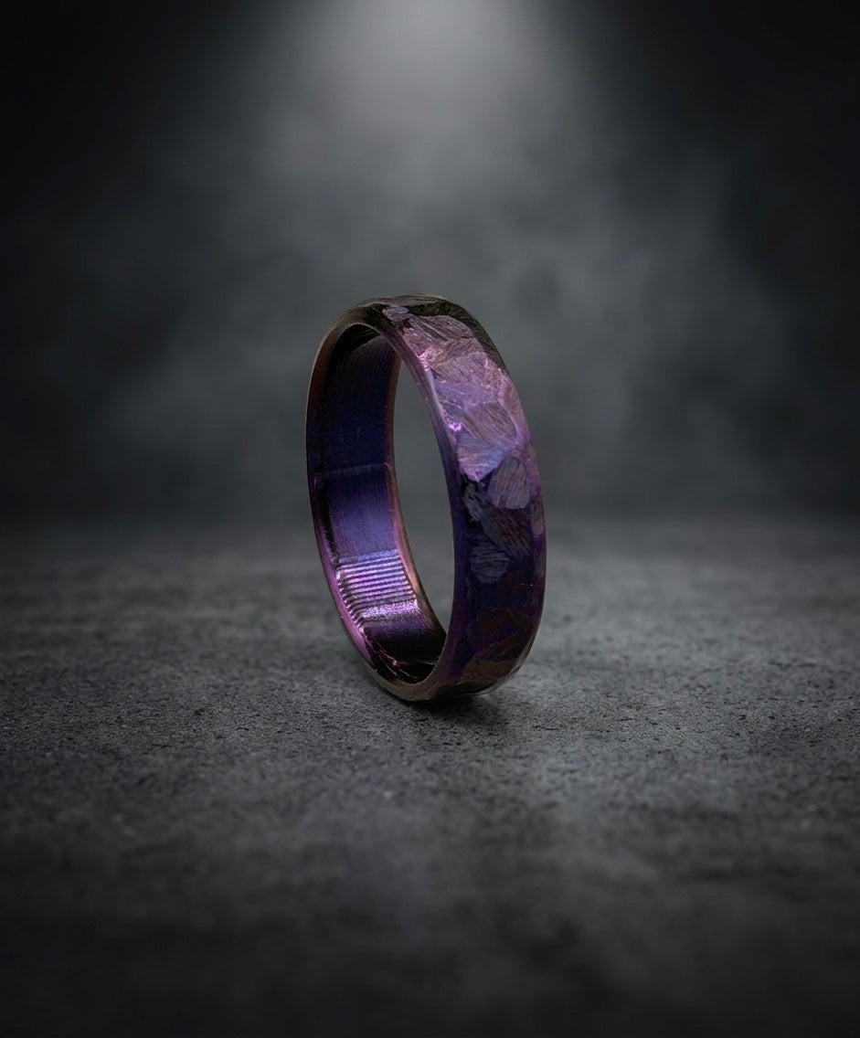 Purple Titanium Wedding Band — Hammered Texture