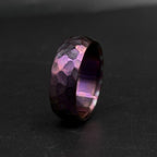 Domed Shape Purple Titanium Wedding Band — Hammered Texture