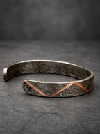 Damascus Steel Cuff Bracelet with Copper Zigzag Inlay — Viking Bangle, view 3