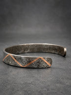 Damascus Steel Cuff Bracelet with Copper Zigzag Inlay — Viking Bangle, view 4