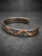 Damascus Steel Cuff Bracelet with Copper Zigzag Inlay — Viking Bangle, view 5