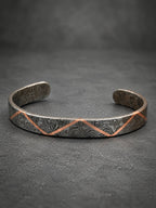 Damascus Steel Cuff Bracelet with Copper Zigzag Inlay — Viking Bangle, view 6