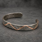 Damascus Steel Cuff Bracelet with Copper Zigzag Inlay — Viking Bangle