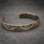 Damascus Steel Cuff Bracelet with Copper Zigzag Inlay — Viking Bangle, view 7