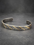 Damascus Steel Cuff Bracelet with Brass Line — Viking Bangle
