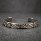 Damascus Steel Cuff Bracelet with Brass Line — Viking Bangle, view 5