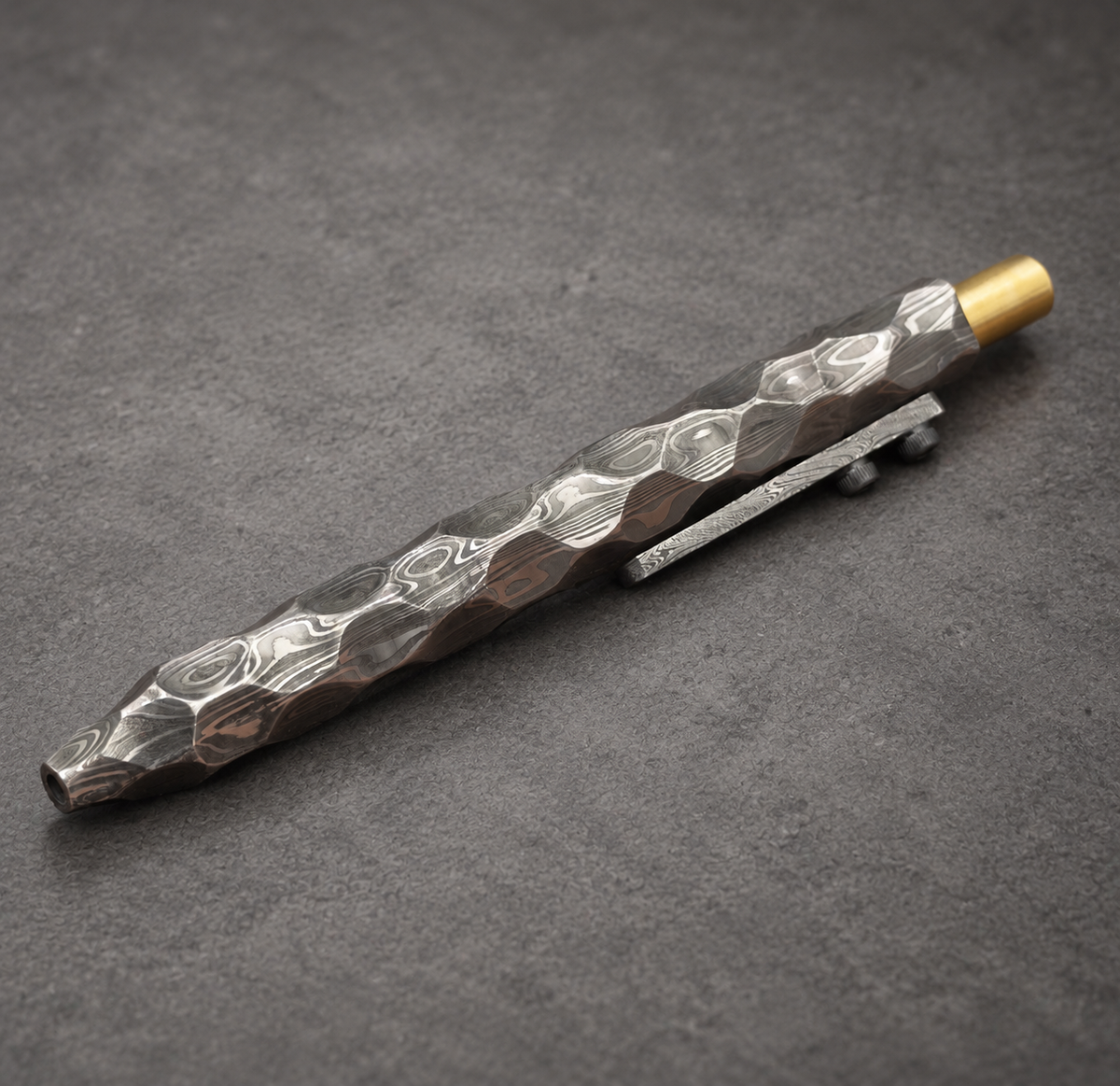 Damascus Steel Hexagonal Ballpoint Pen — Hammered Faces, view 4