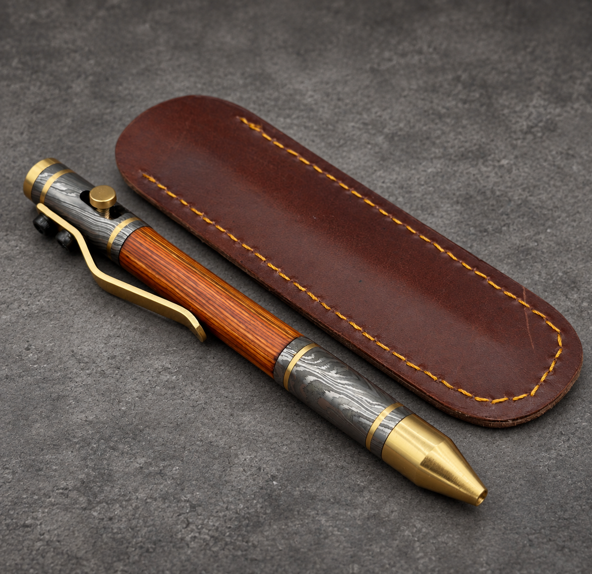 Damascus Steel Ballpoint Pen — Personalized Copper Clip