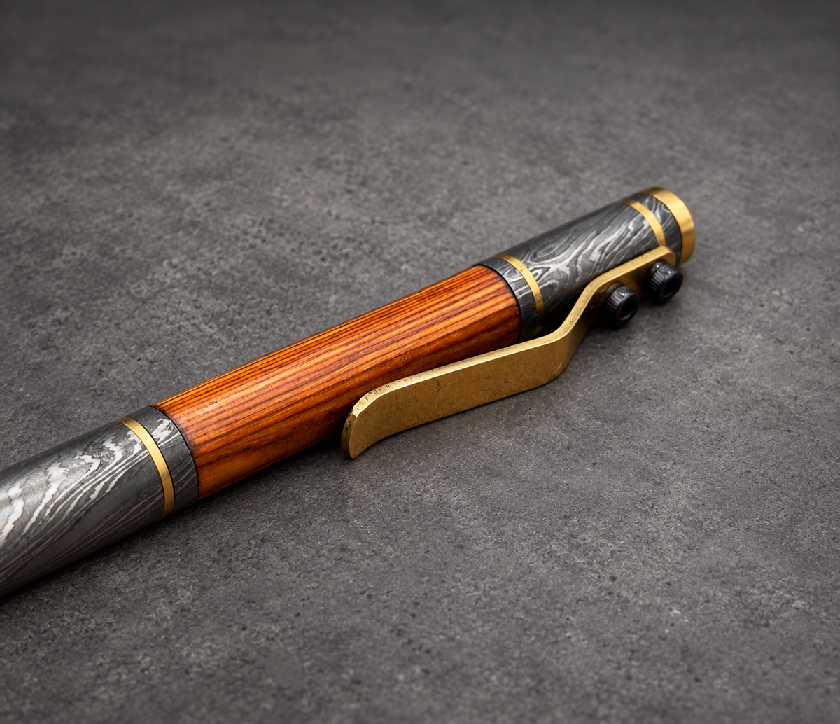 Damascus Steel Ballpoint Pen — Personalized Copper Clip, view 3