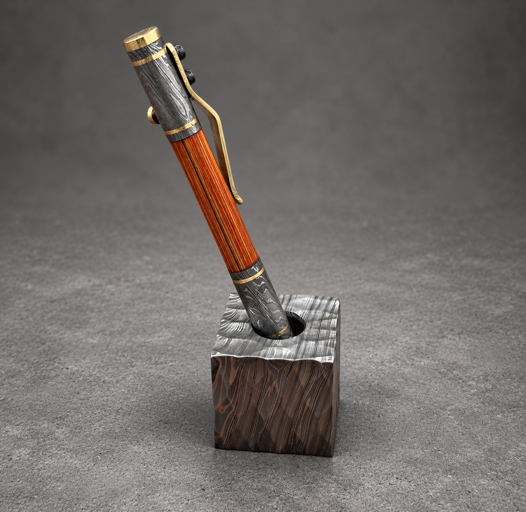 Damascus Steel Ballpoint Pen — Personalized Copper Clip, view 5