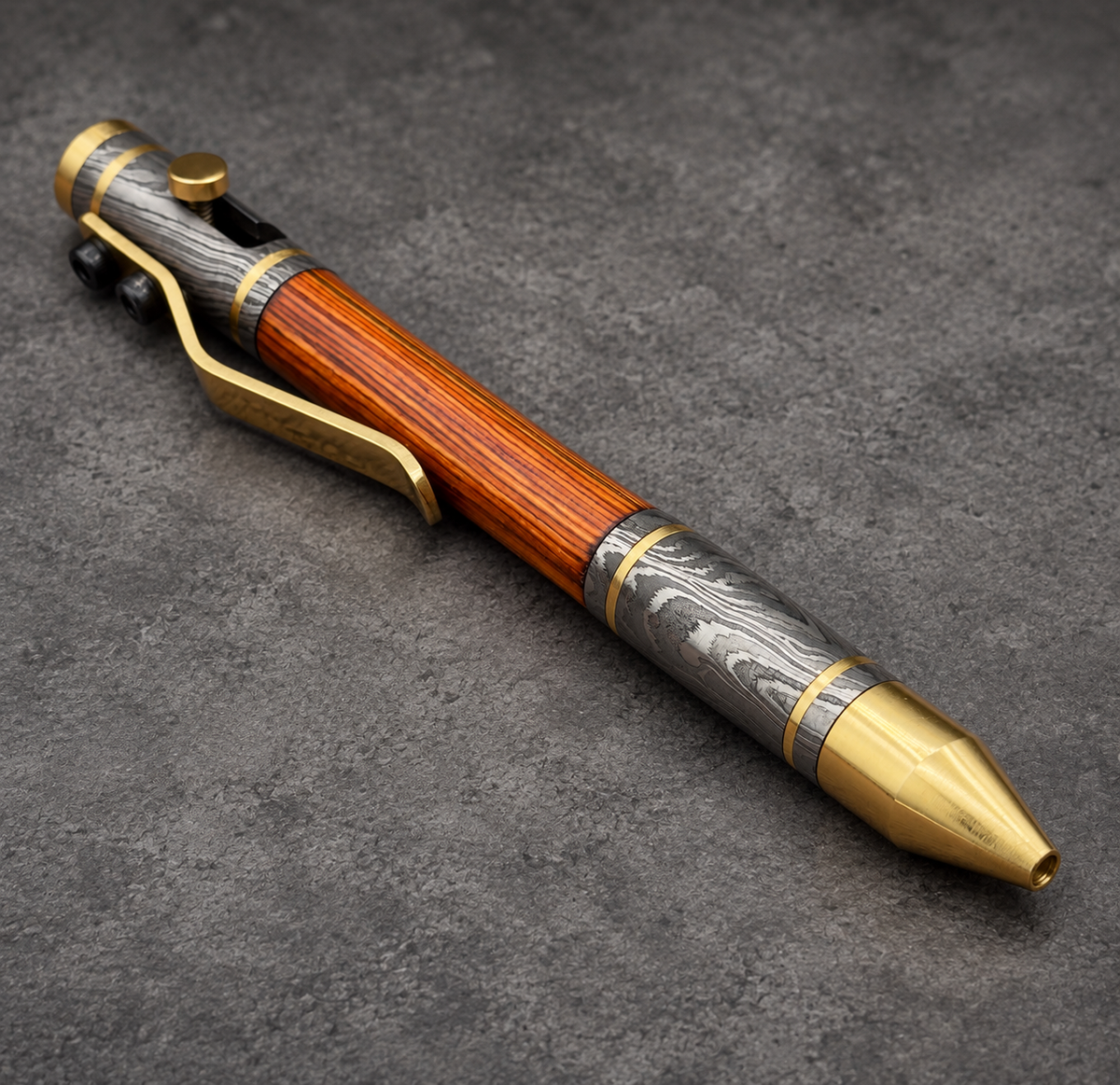 Damascus Steel Ballpoint Pen — Personalized Copper Clip, view 6