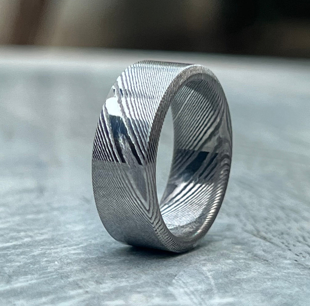 Damascus Stainless Steel Ring, Cosmo Pattern Wedding Band
