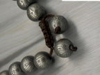 Damascus Steel Beaded Bracelet, Adjustable Viking Cuff, 12 mm Beads