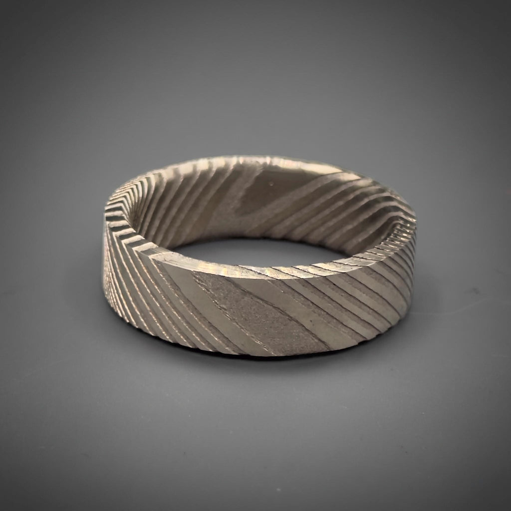 Damascus Stainless Steel Wedding Band — Silver Pattern