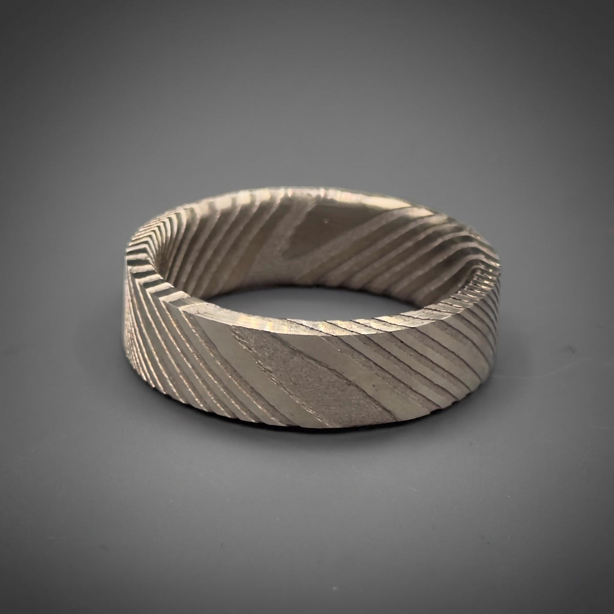 Damascus Stainless Steel Wedding Band — Silver Pattern