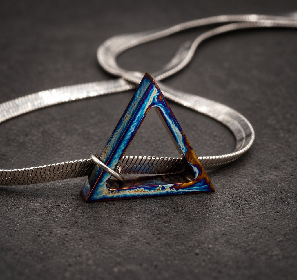 Anodized Titanium Triangle Pendant — Minimalist Necklace, view 3