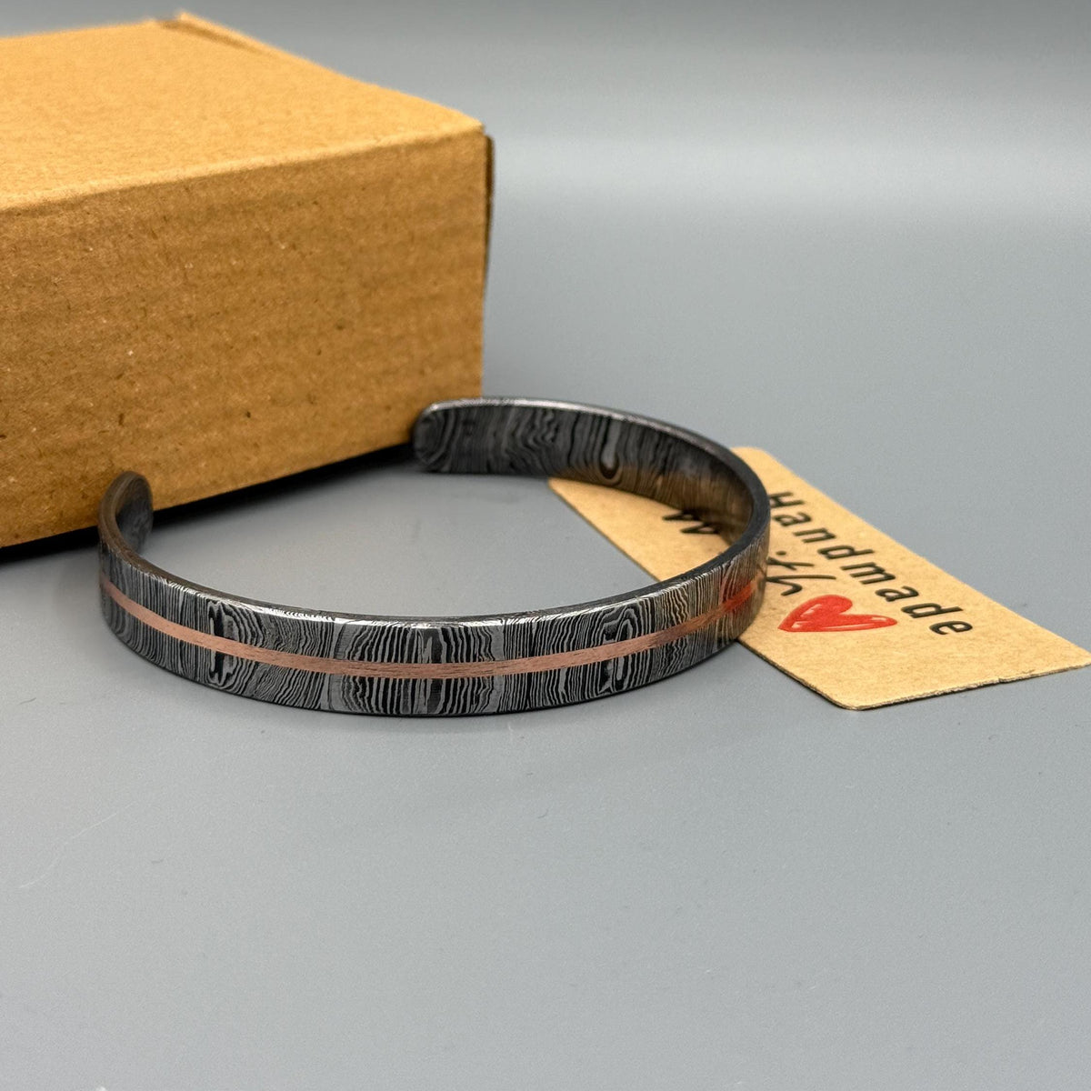 Damascus Steel Cuff Bracelet with Copper Inlay — Viking Bangle