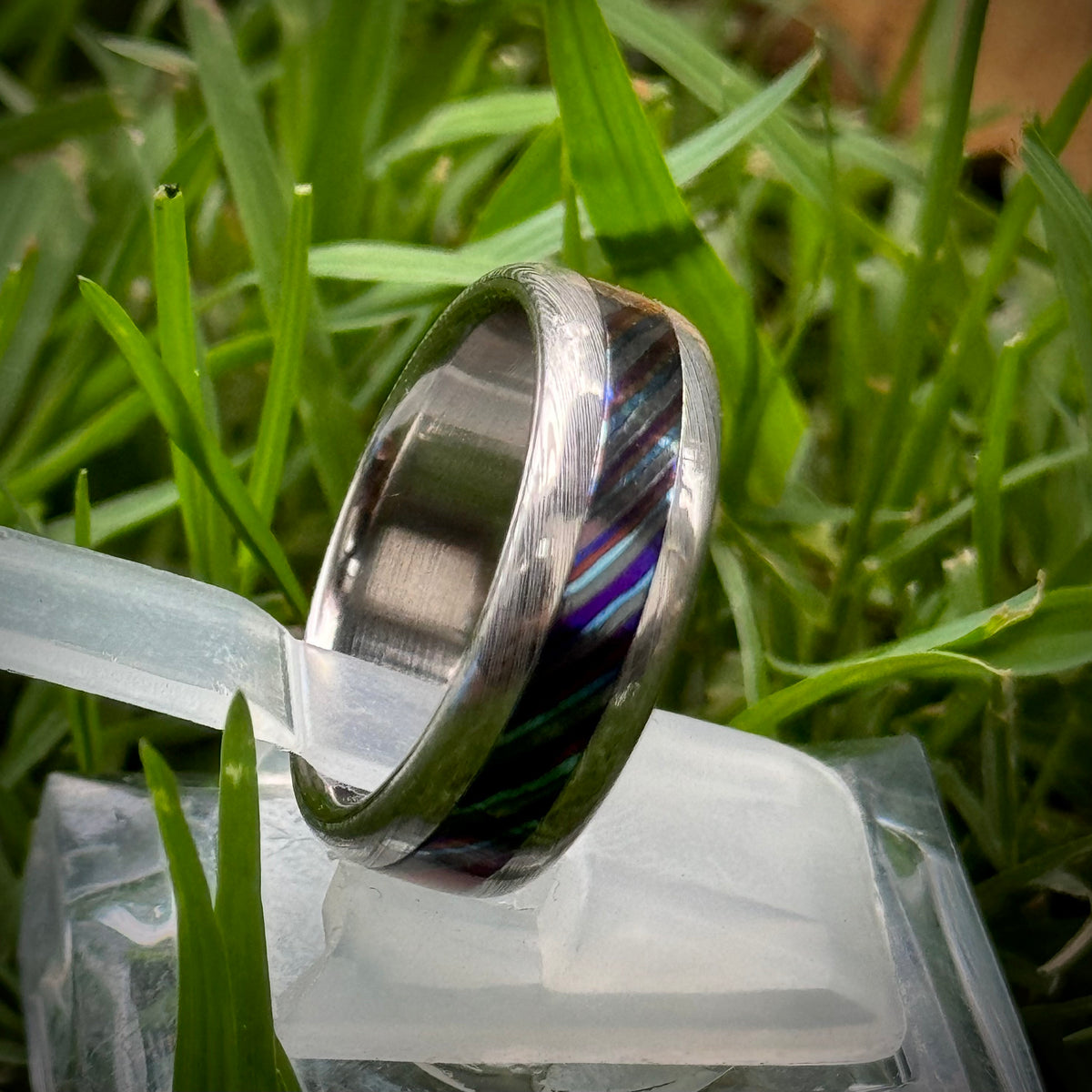 Damasteel and Timascus Wedding Band — Titanium Inlay
