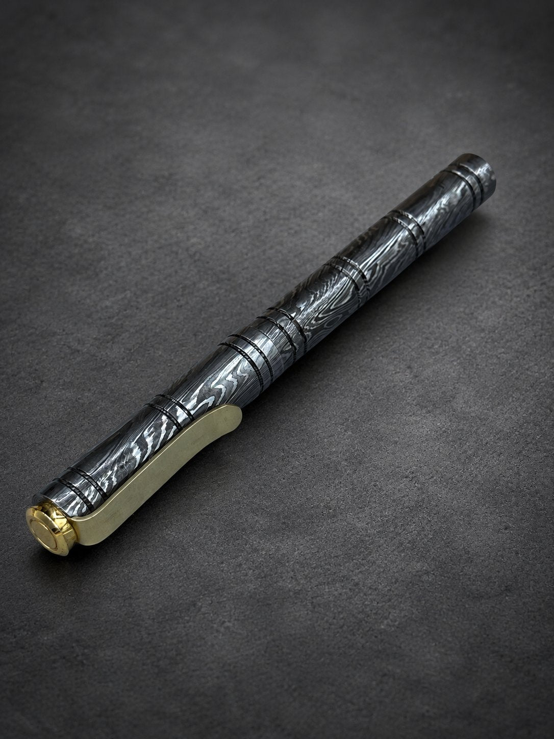 Damascus Steel Fountain Pen — Personalized Copper Clip, view 5