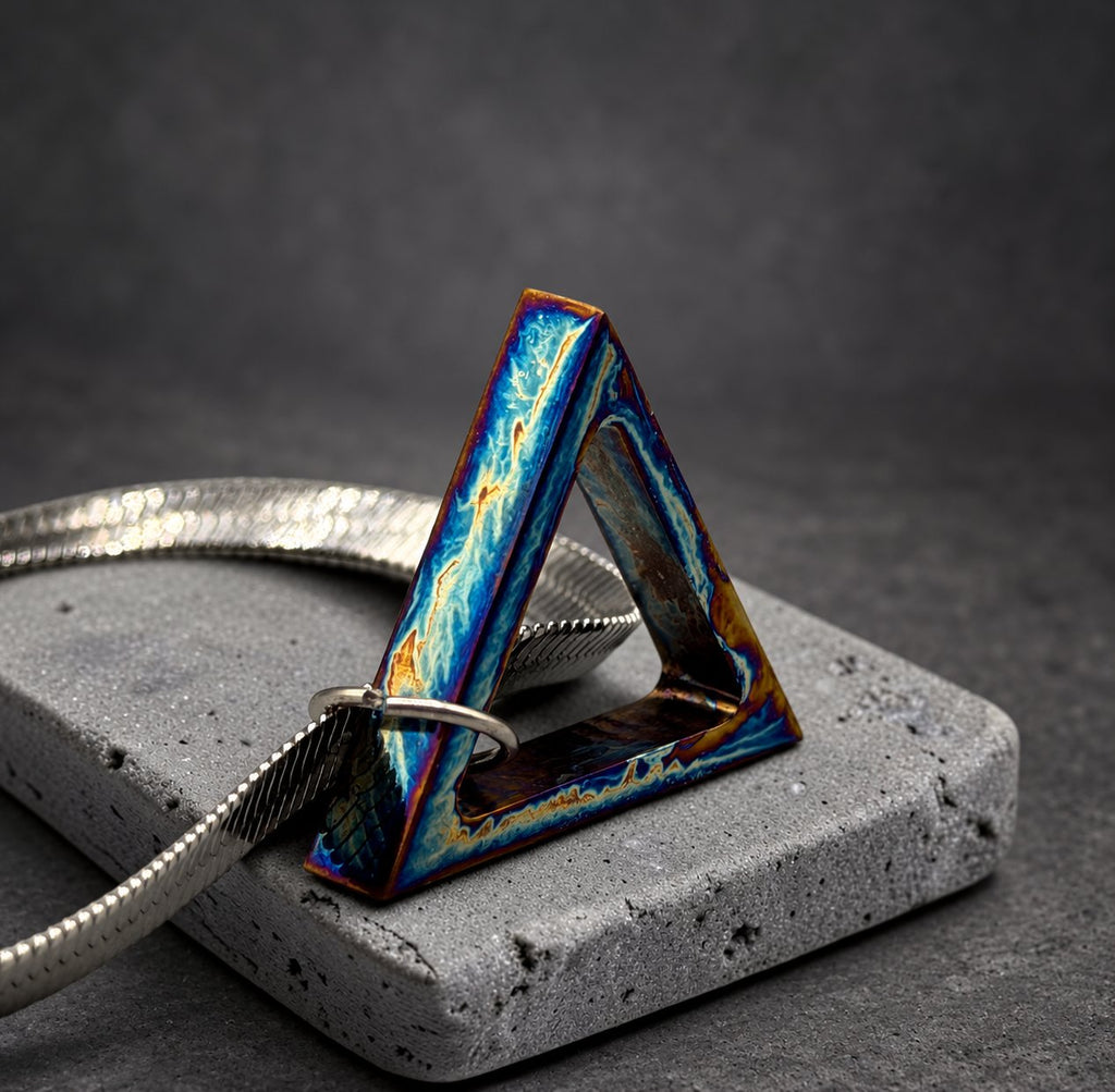 Anodized Titanium Triangle Pendant — Minimalist Necklace