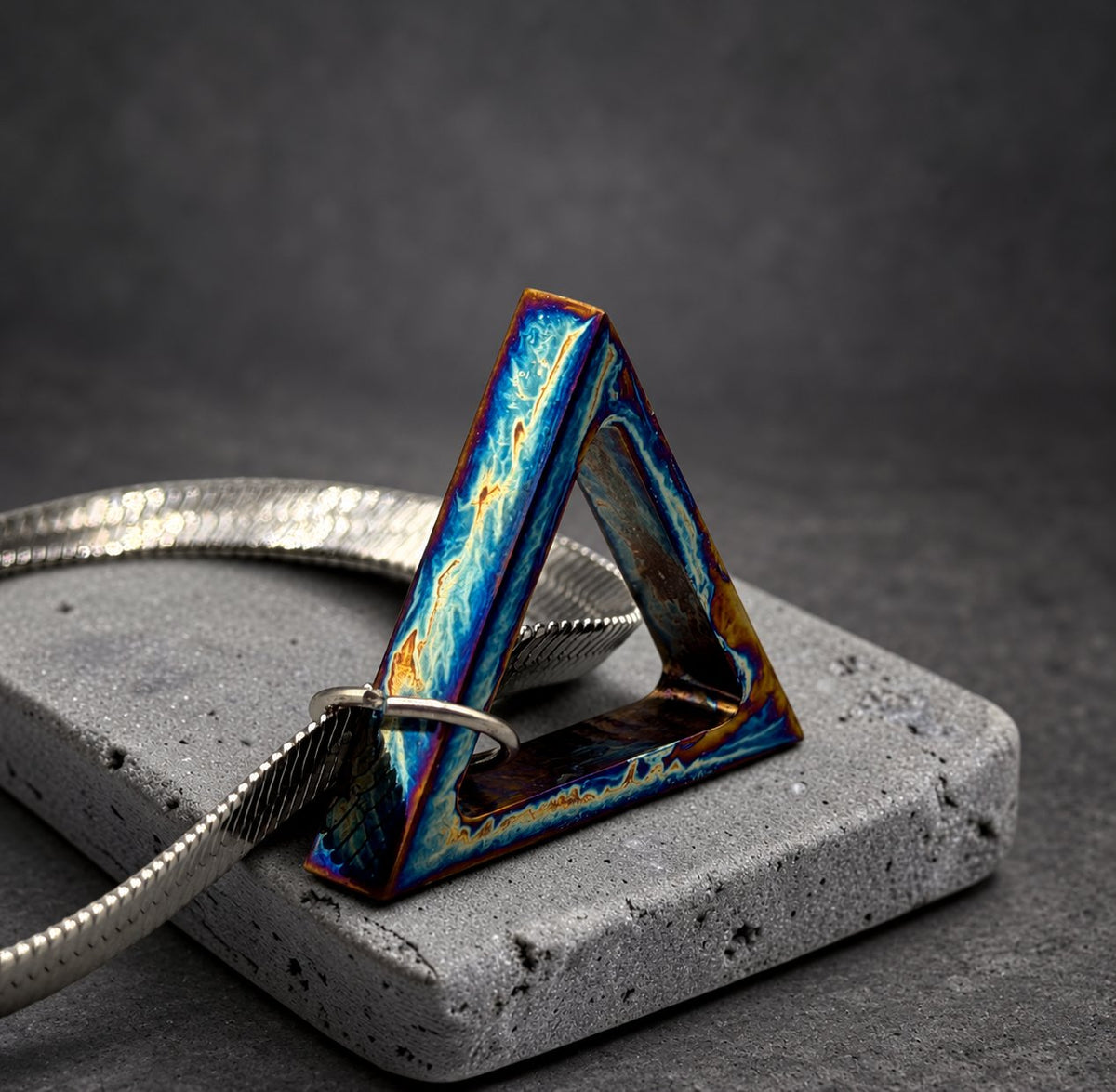 Anodized Titanium Triangle Pendant — Minimalist Necklace
