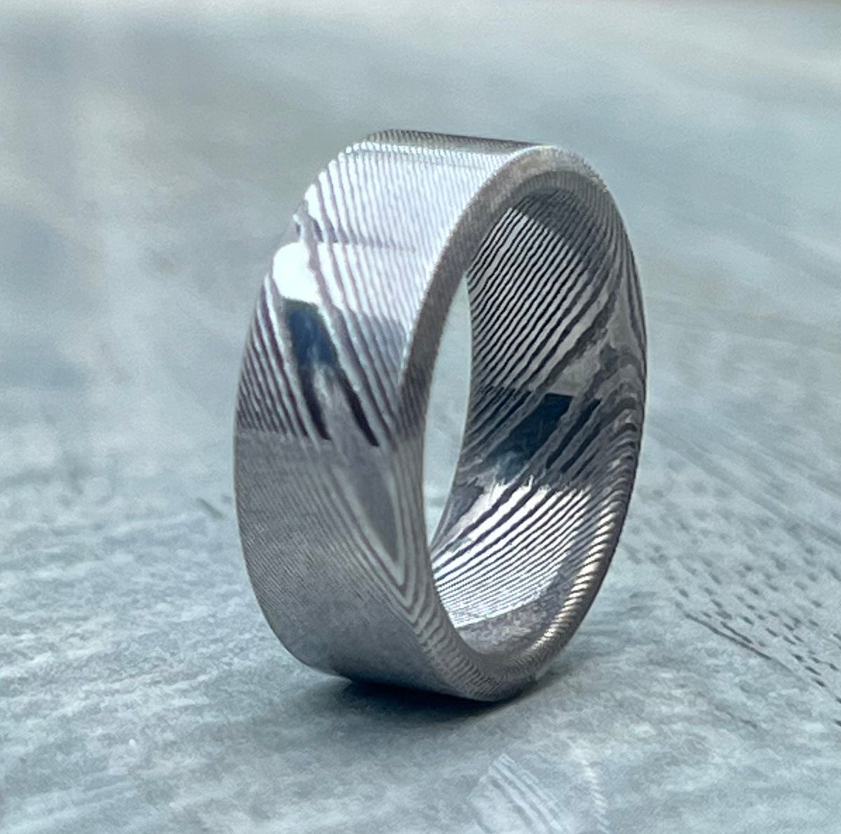 Damascus Stainless Steel Ring, Cosmo Pattern Wedding Band