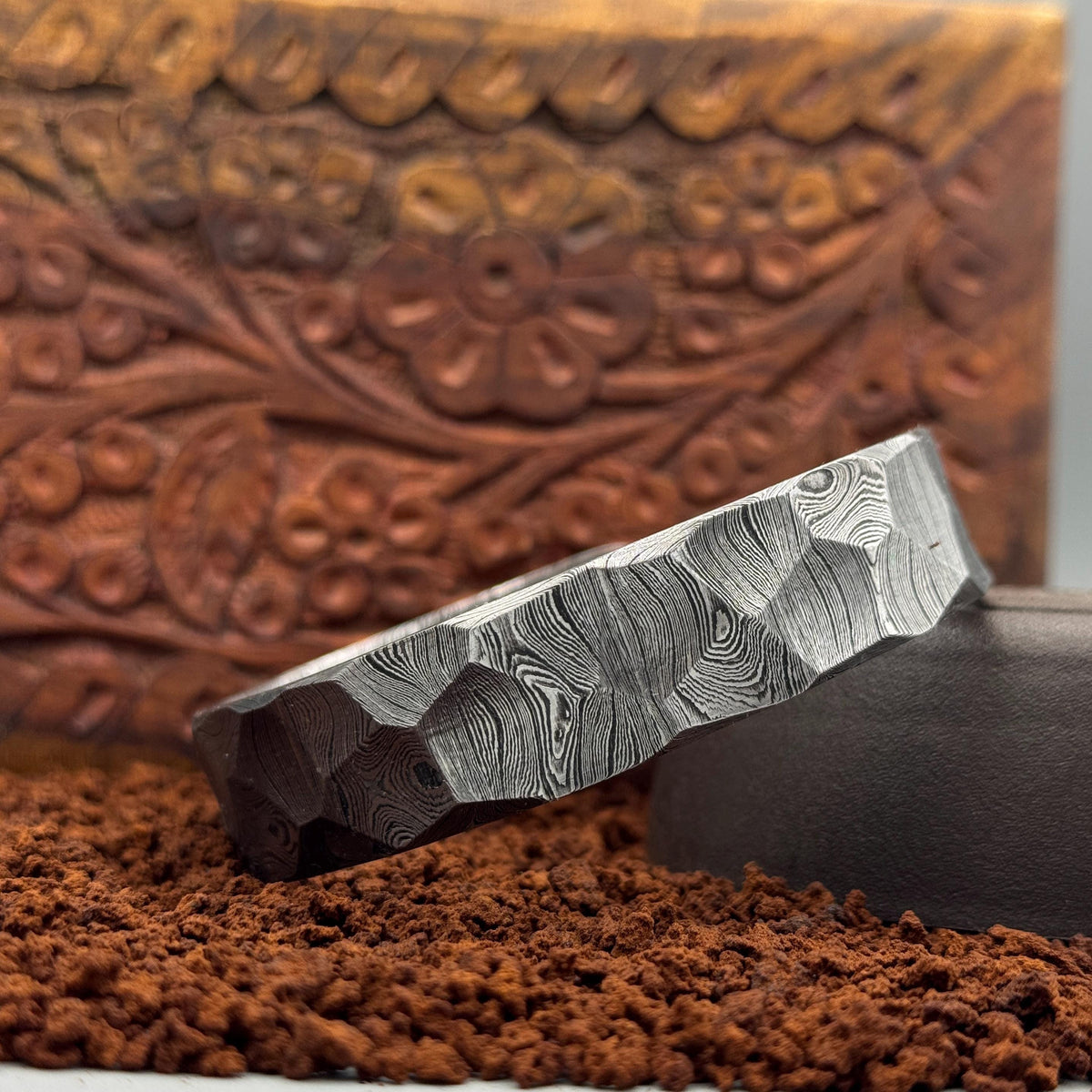 Damascus Steel Cuff Bracelet — Hammered Viking Bangle