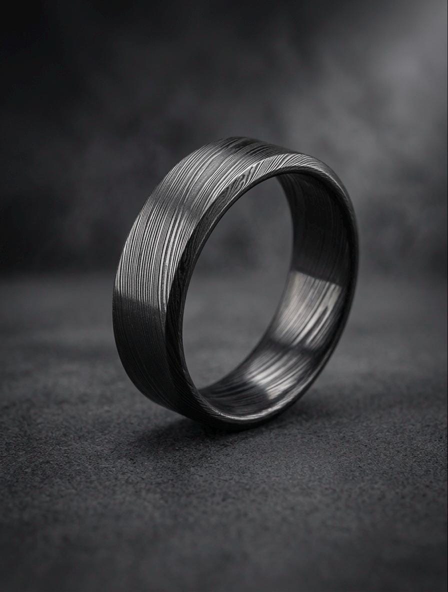 Damasteel Wedding Band — Black Beveled Finish