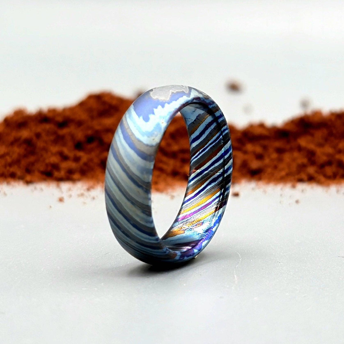 Zircoti Wedding Band — Black Titanium Damascus Ring