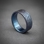 Iced Blue Titanium Wedding Band — Hammered Texture