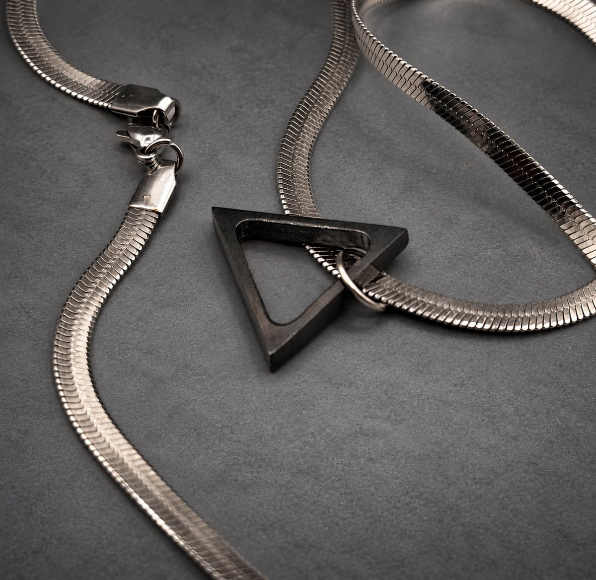 Damascus Steel Triangle Pendant — Minimalist Necklace, view 4
