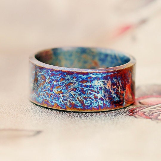 Heat Anodized Titanium Wedding Band — Colorful Pattern