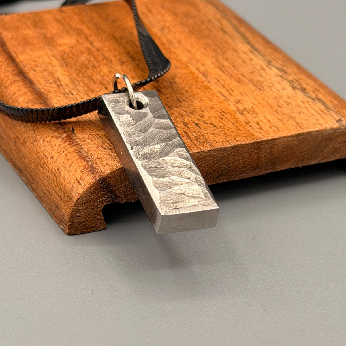 Grade 5 Titanium Bar Pendant with Silver Chain — Hammered Finish