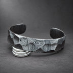 Damascus steel hammered cuff bracelet, Viking bangle with faceted texture