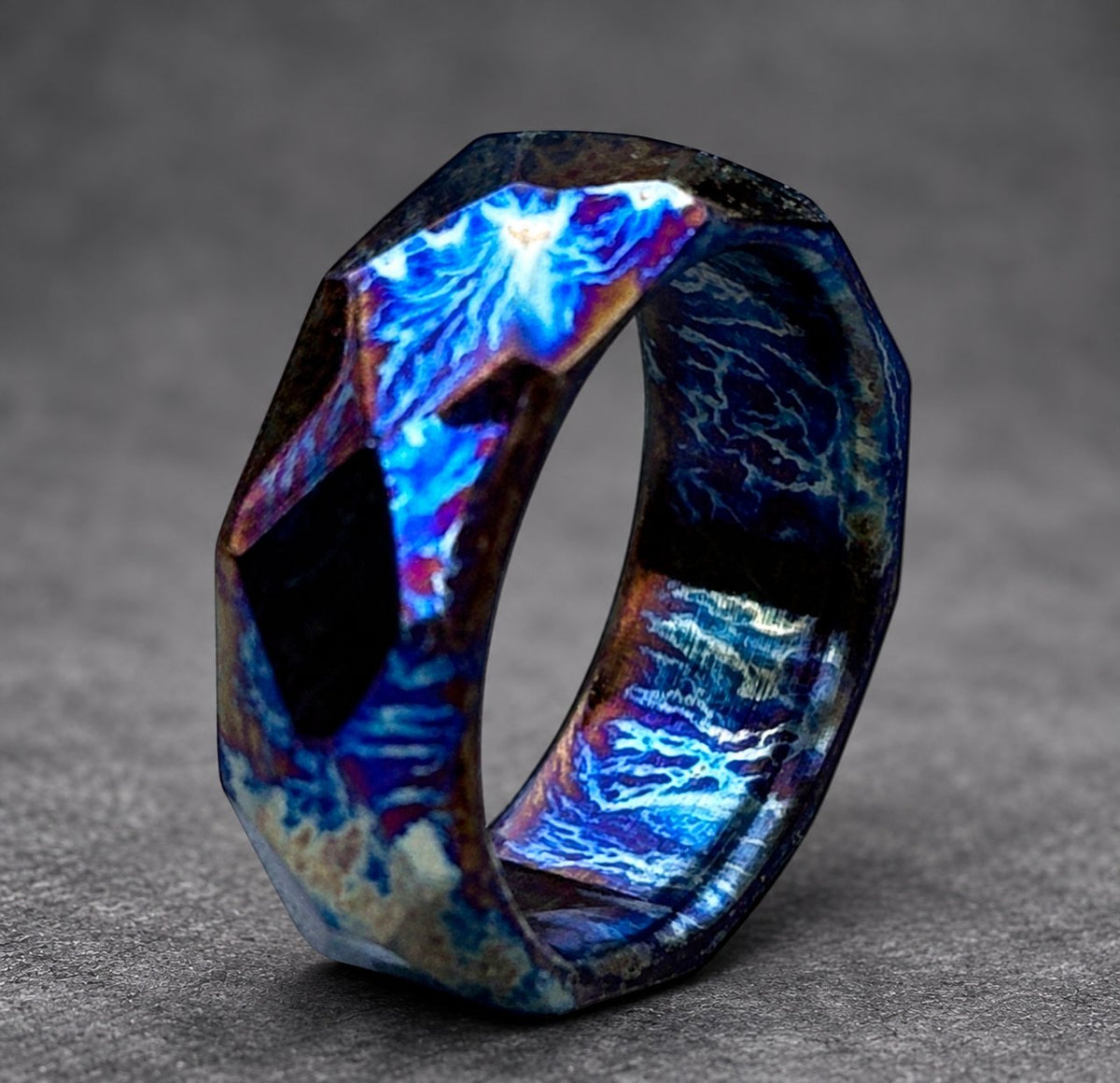 Anodized Titanium Wedding Band — Diamond Cut Facets, view 5