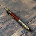 Damascus steel ballpoint pen with personalized copper clip, hand-forged