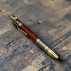 Damascus steel ballpoint pen with personalized copper clip, hand-forged