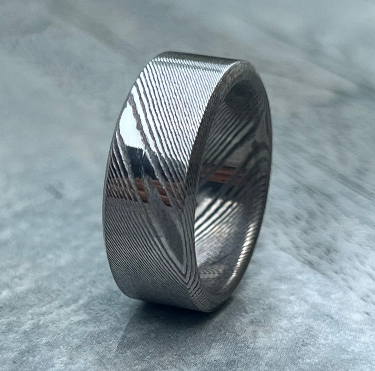 Damascus Stainless Steel Ring, Cosmo Pattern Wedding Band