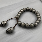 Damascus Steel Beaded Bracelet — Adjustable Viking Cuff, 18 Beads